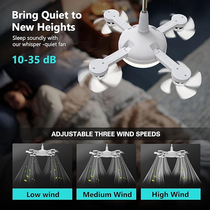 OEXLámpara de Techo con Ventilador Plegable | Iluminación Potente y Ventilación Refrescante