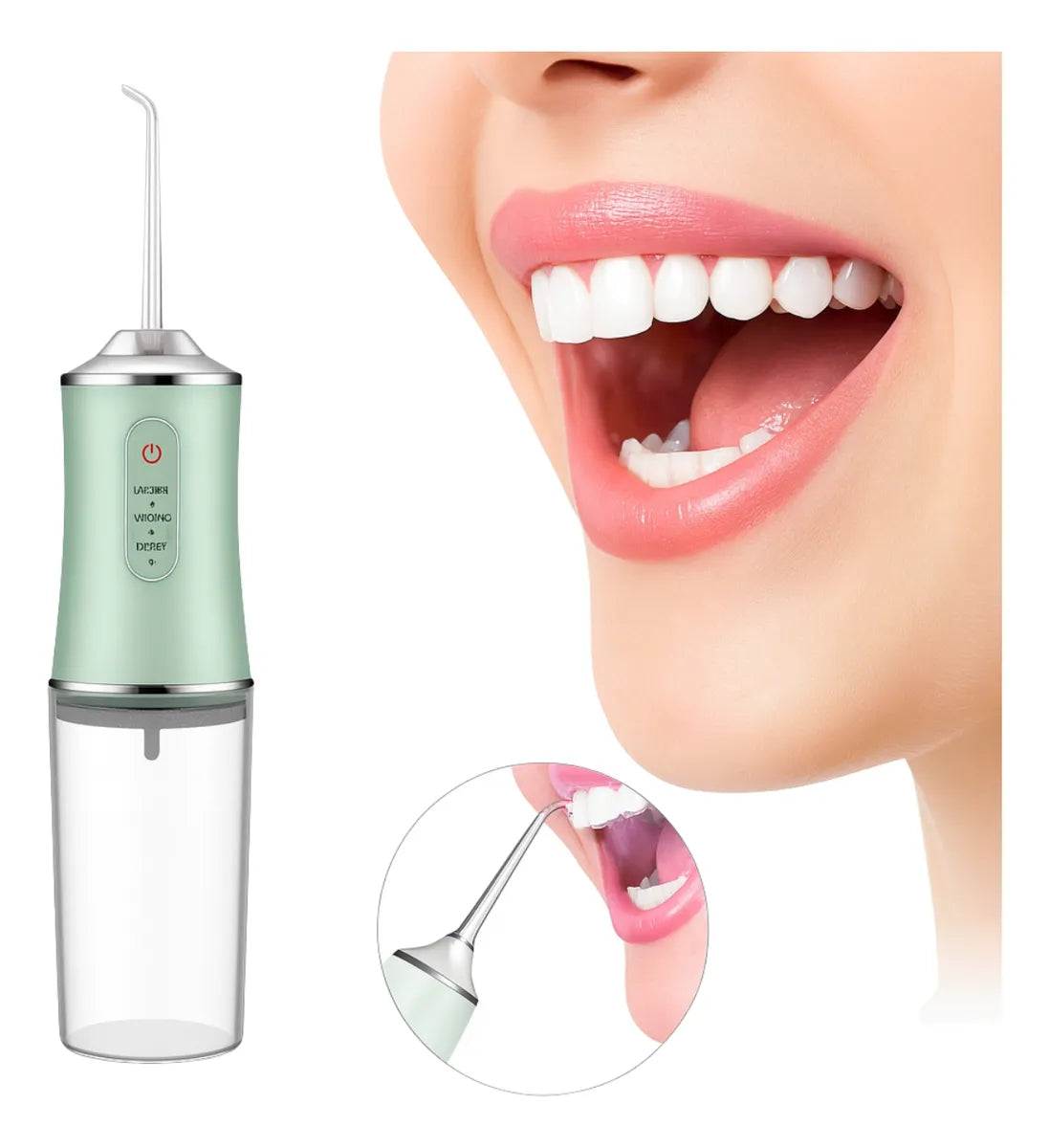 AquaSmile™ – Irrigador Bucal Portátil 2 en 1 con Limpiador de Lengua