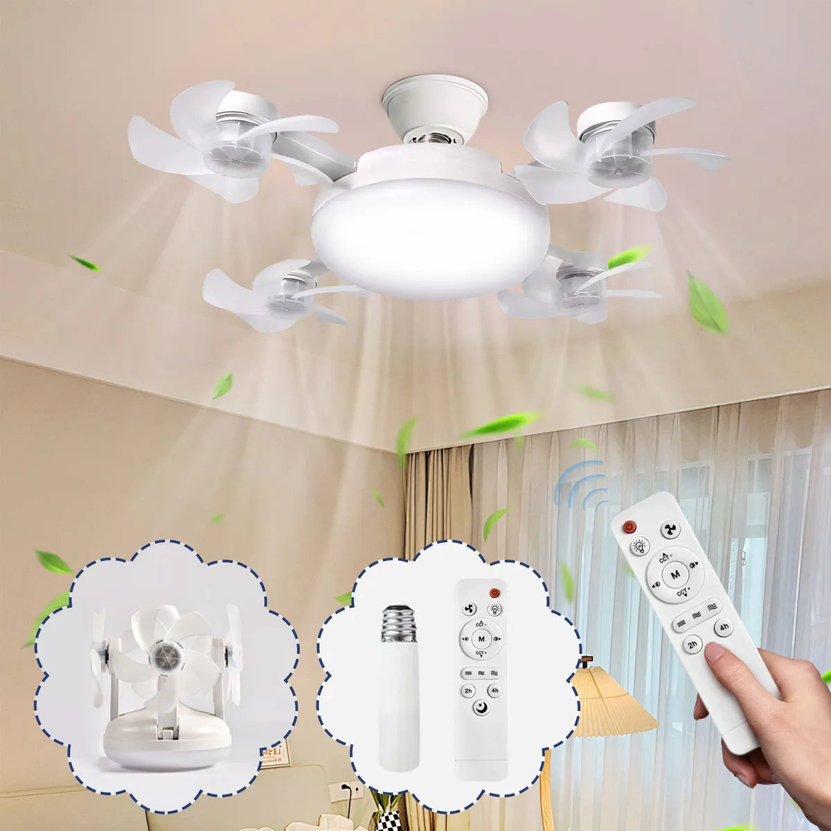 OEXAero - Lámpara Multifunción con 4 Mini Ventiladores