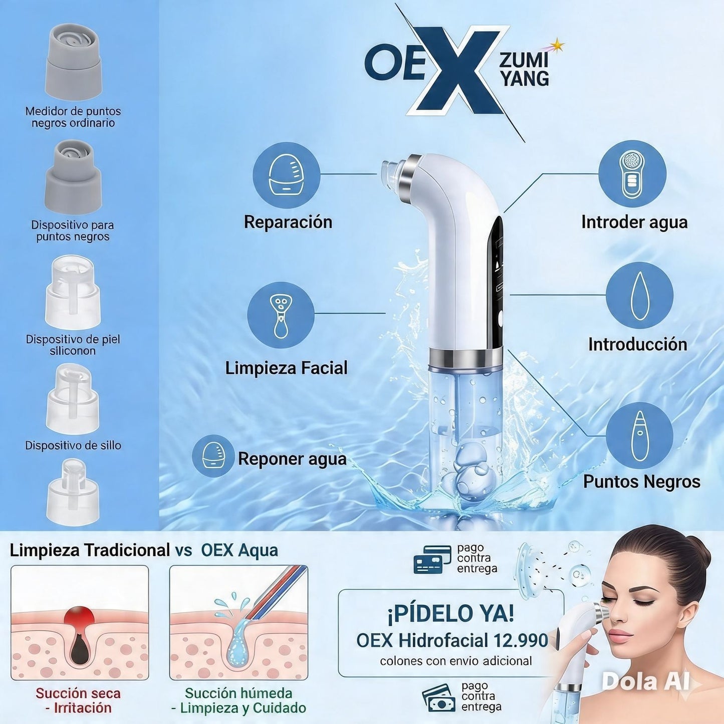 OEX Aqua - Extractor de succion puntos negros con agua