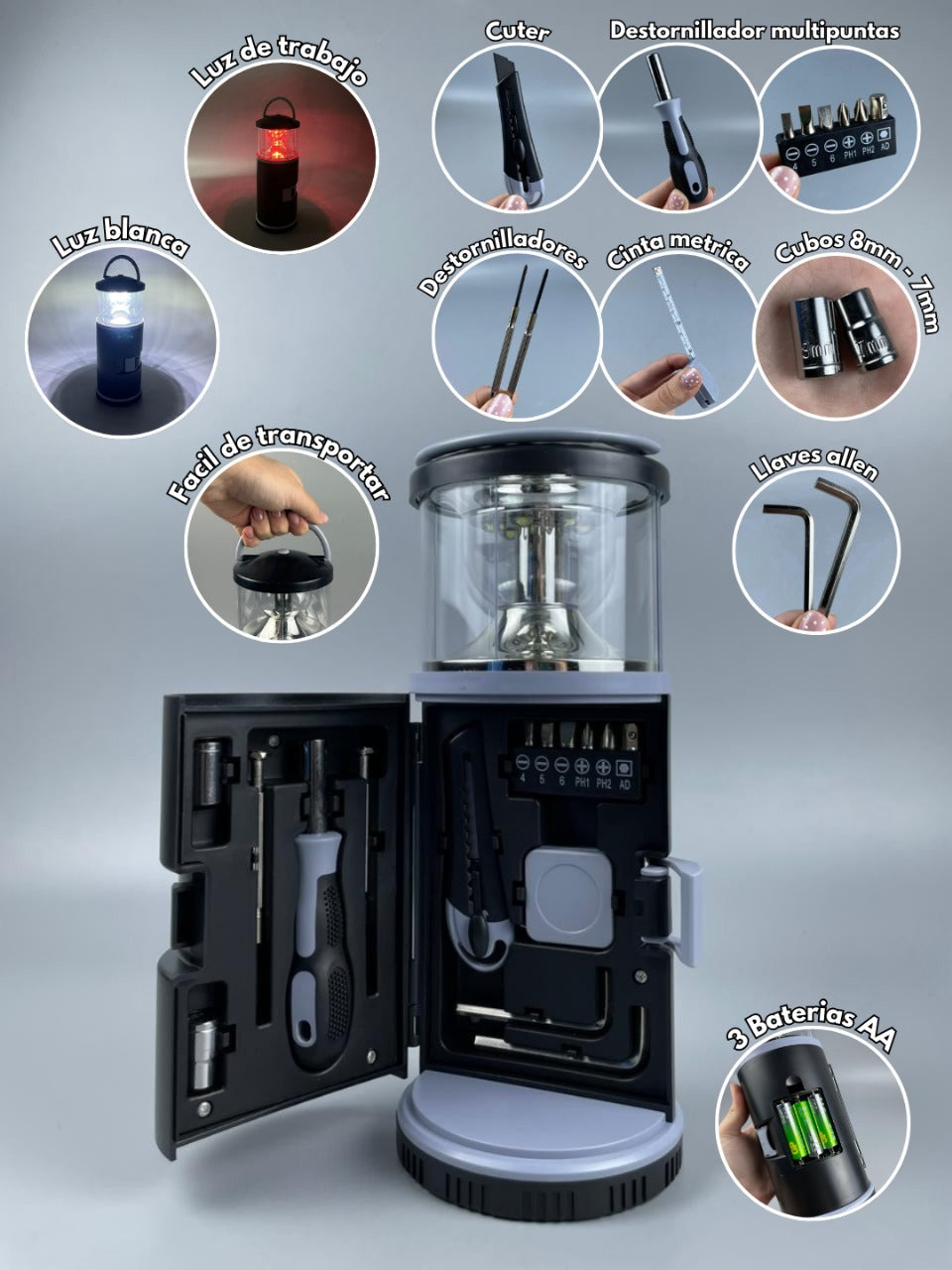 Lámpara Multifuncional con Kit de Herramientas Integrado