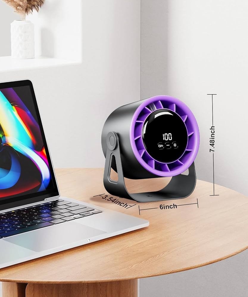 OEXVentilador de Escritorio Recargable 5000 mAh con Pantalla LED y 100 Velocidades